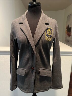RALPH LAUREN Gray Blazer Jacket with Embroidered Crest - Women's